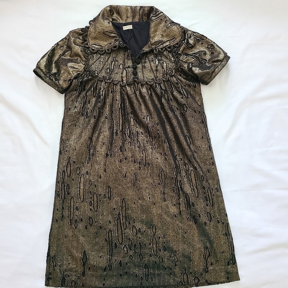 Vintage Wayne gold Metallic Mini Short  dress Textured Summer Dress Size XS - Picture 5 of 14